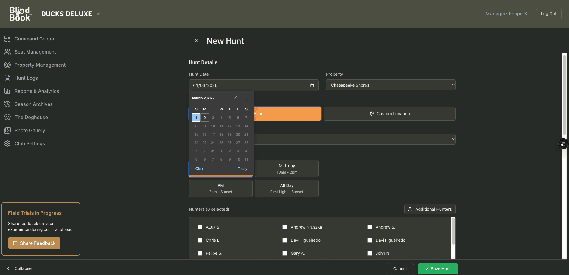 Hunt Calendar & Scheduling screenshot